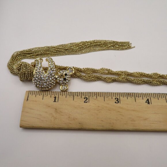 Gold Tone Tassel Rhinestone Koala Bear Necklace - Picture 11 of 14